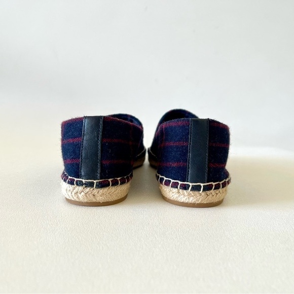 Tory Burch Shoe Espadrille Flat Plaid Check Wool Leather Holiday Blue Red 7.5 - Picture 9 of 13